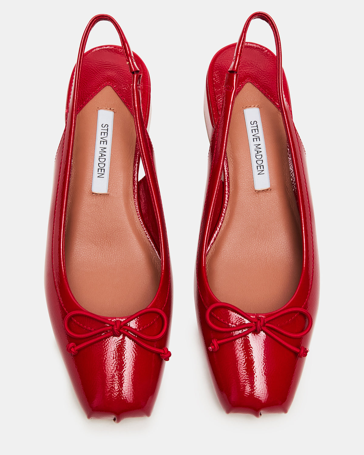 Steve Madden LOVED Red Crinkle Patent Square-Toe Slingback Ballet Women's Heel