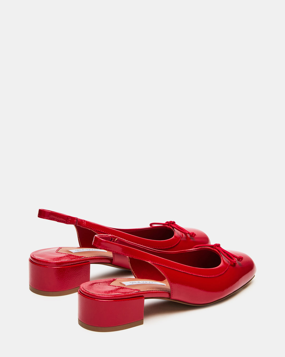 Steve Madden LOVED Red Crinkle Patent Square-Toe Slingback Ballet Women's Heel