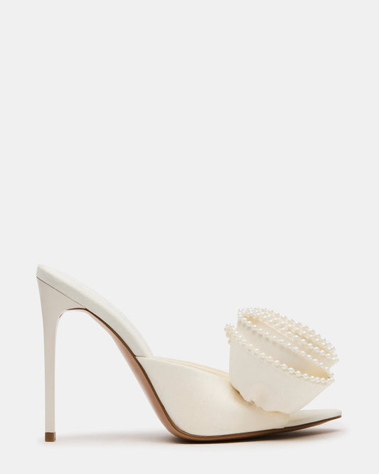 Steve Madden AFFINITY Pearl Ivory Satin Pointed-Toe Stiletto Mule Women's Heel