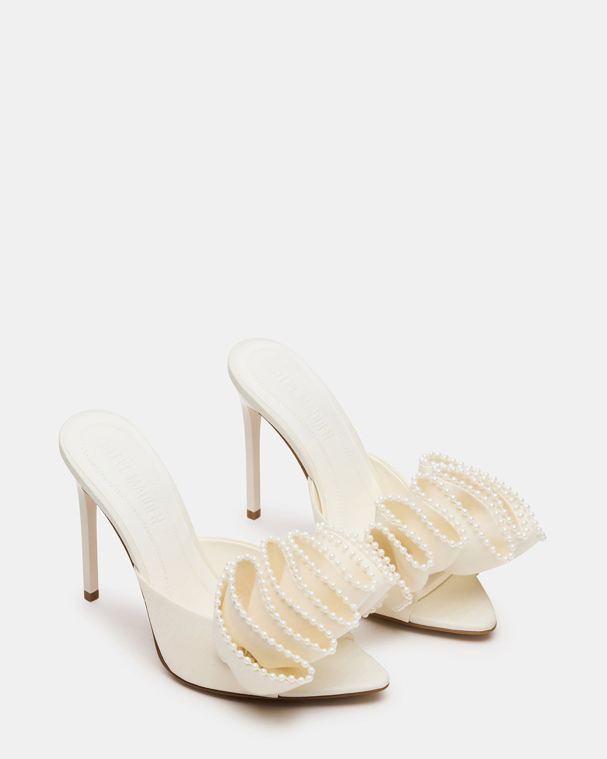 Steve Madden AFFINITY Pearl Ivory Satin Pointed-Toe Stiletto Mule Women's Heel
