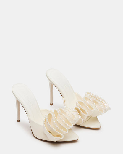 Steve Madden AFFINITY Pearl Ivory Satin Pointed-Toe Stiletto Mule Women's Heel