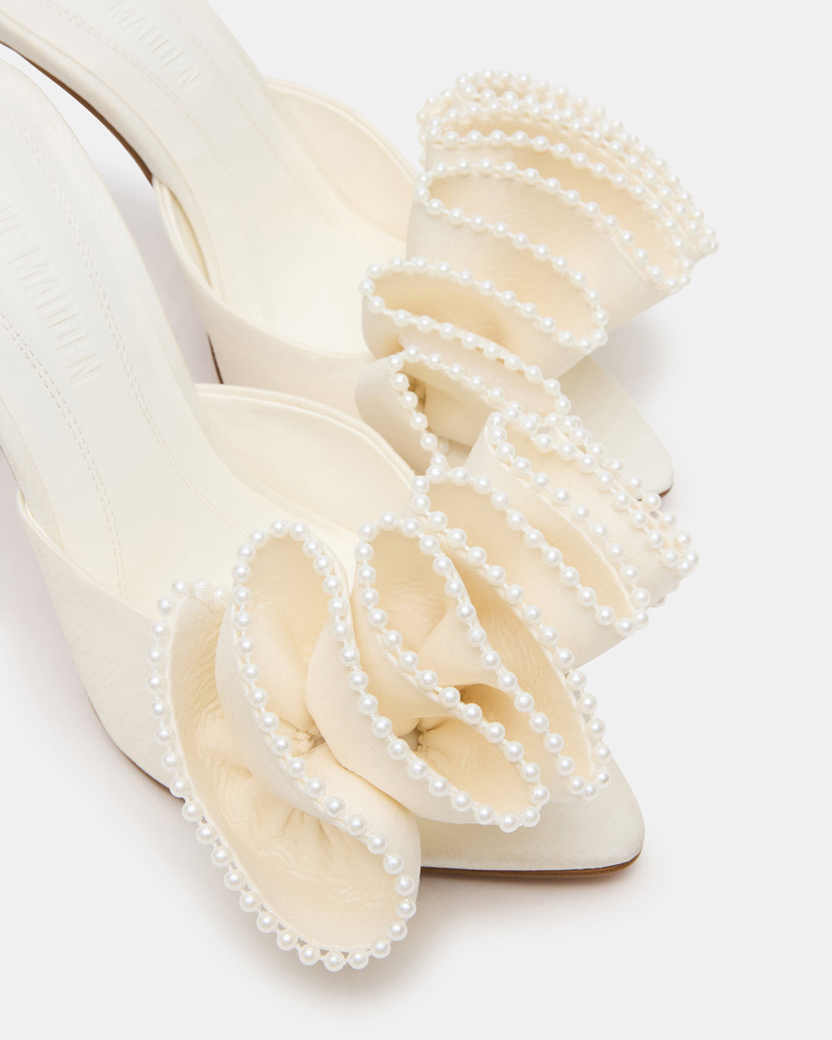 Steve Madden AFFINITY Pearl Ivory Satin Pointed-Toe Stiletto Mule Women's Heel