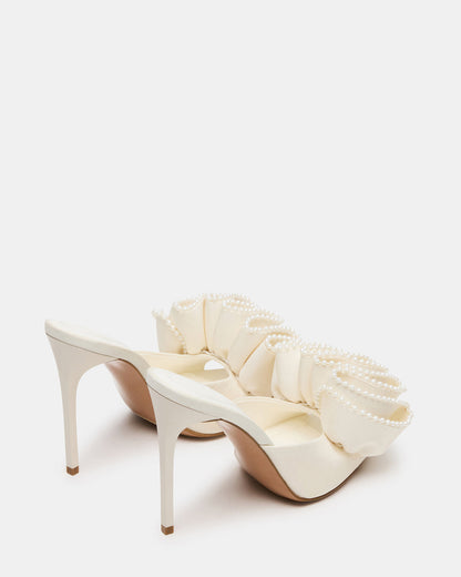 Steve Madden AFFINITY Pearl Ivory Satin Pointed-Toe Stiletto Mule Women's Heel