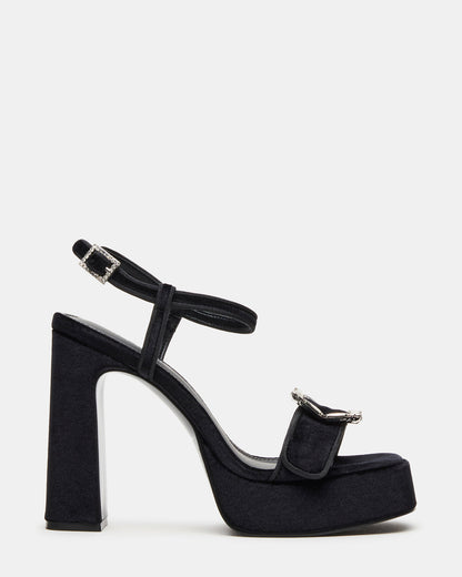 Steve Madden LIANDRA Buckle Black Velvet Women's Platform Square-Toe Strappy Heel