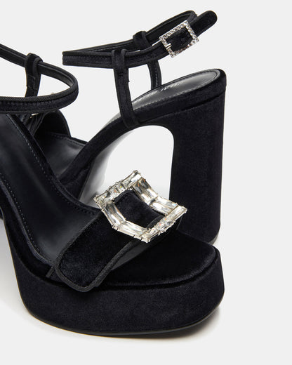 Steve Madden LIANDRA Buckle Black Velvet Women's Platform Square-Toe Strappy Heel
