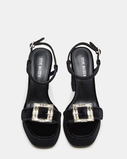 Steve Madden LIANDRA Buckle Black Velvet Women's Platform Square-Toe Strappy Heel