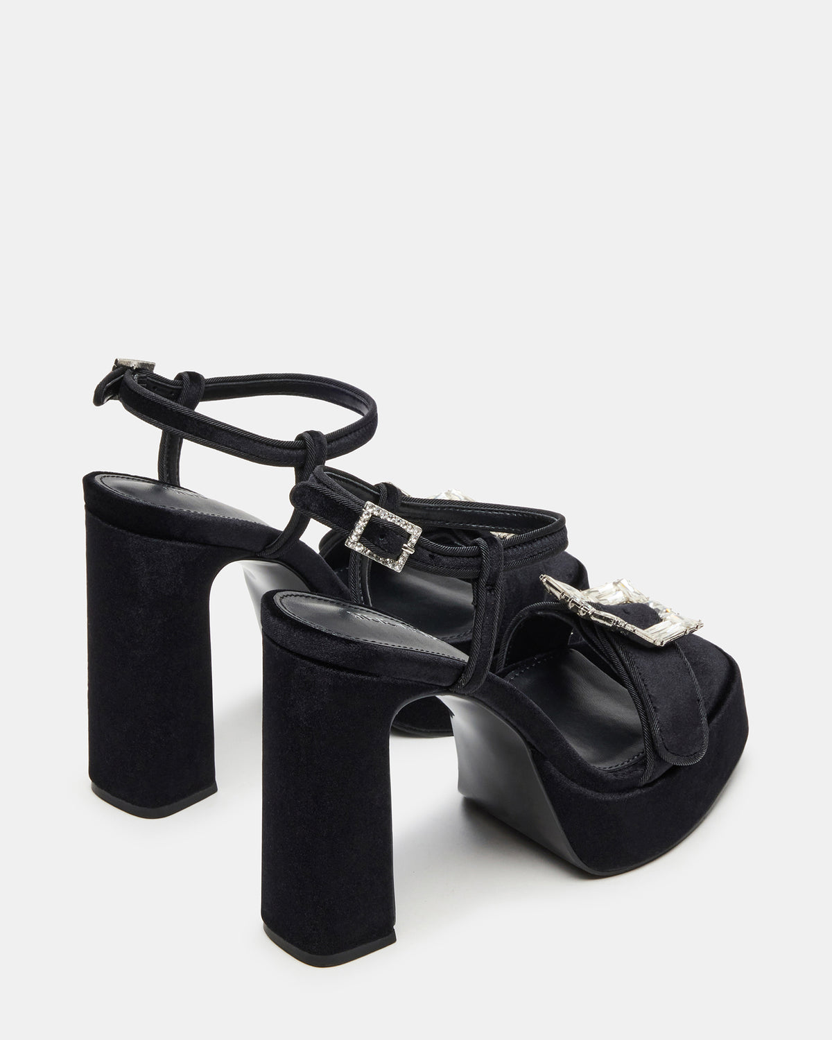Steve Madden LIANDRA Buckle Black Velvet Women's Platform Square-Toe Strappy Heel