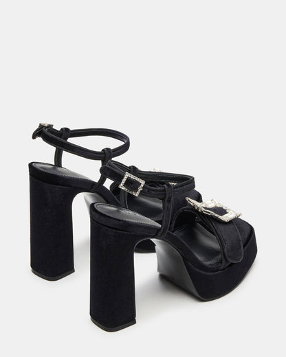 Steve Madden LIANDRA Buckle Black Velvet Women's Platform Square-Toe Strappy Heel