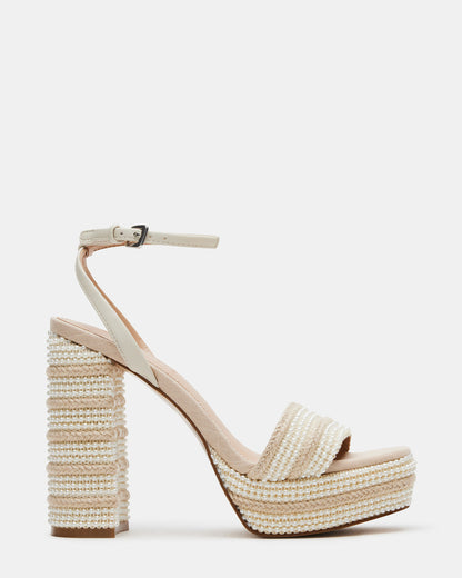 Steve Madden LUMARA Natural Raffia Pearl Platform Block Heel | Women's Heels