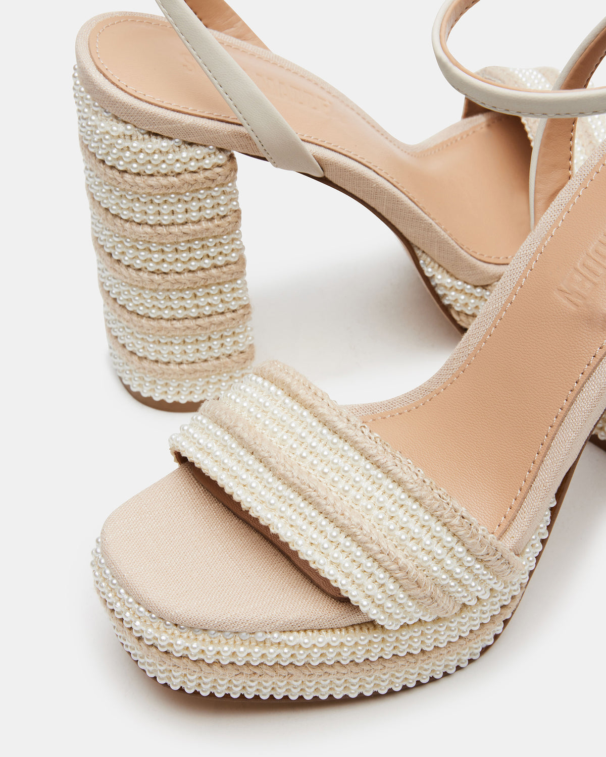 Steve Madden LUMARA Natural Raffia Pearl Platform Block Heel | Women's Heels