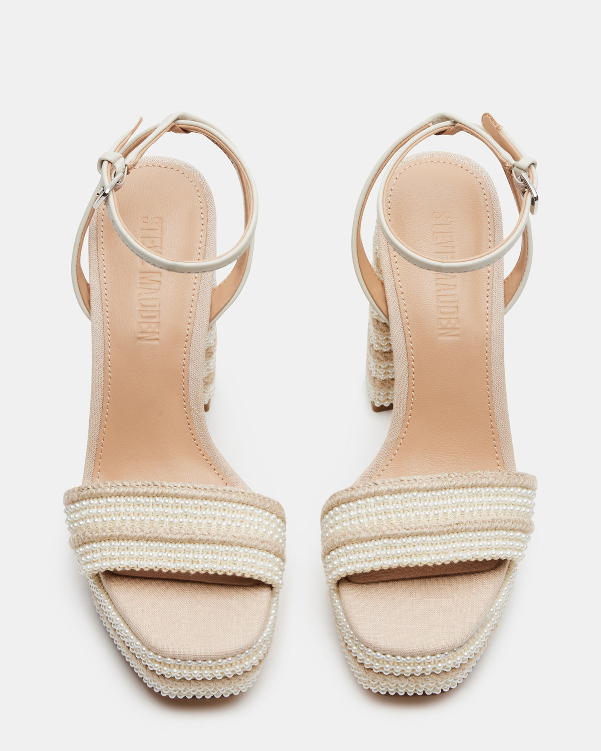 Steve Madden LUMARA Natural Raffia Pearl Platform Block Heel | Women's Heels