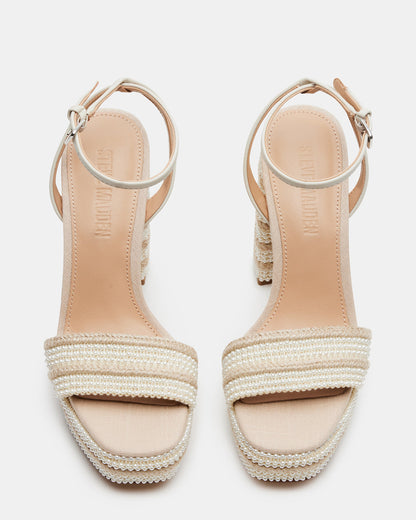 Steve Madden LUMARA Natural Raffia Pearl Platform Block Heel | Women's Heels