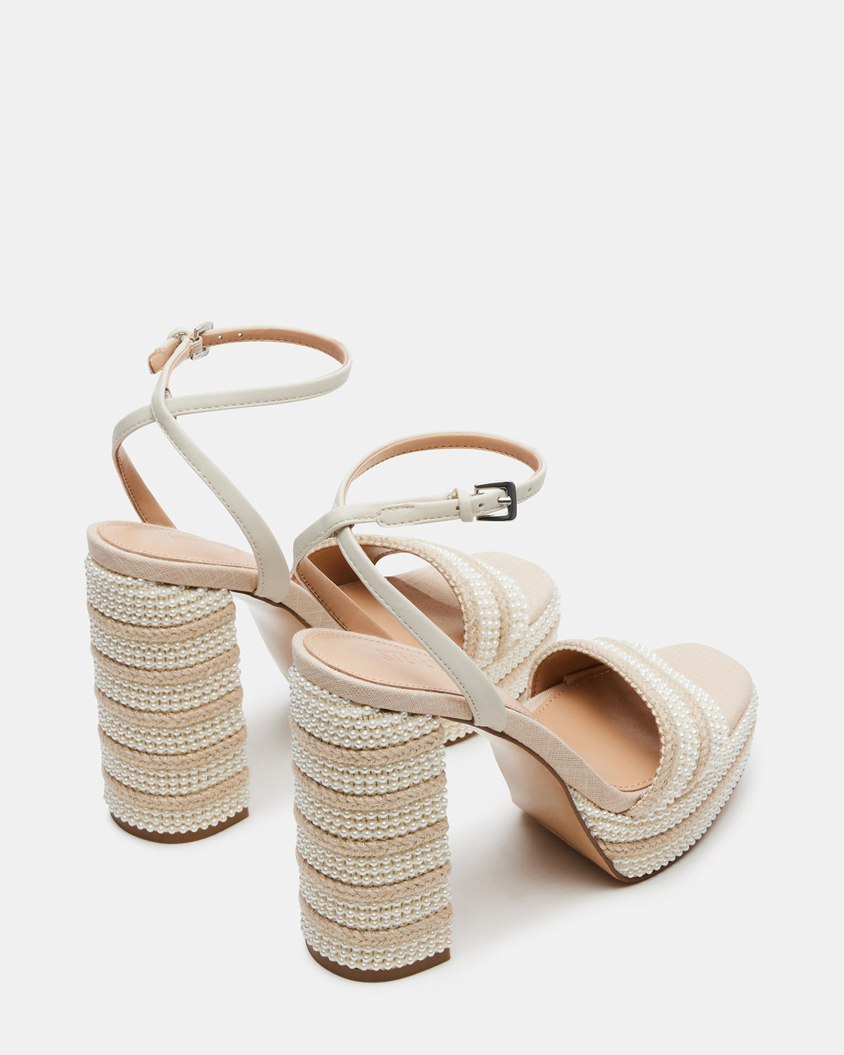 Steve Madden LUMARA Natural Raffia Pearl Platform Block Heel | Women's Heels