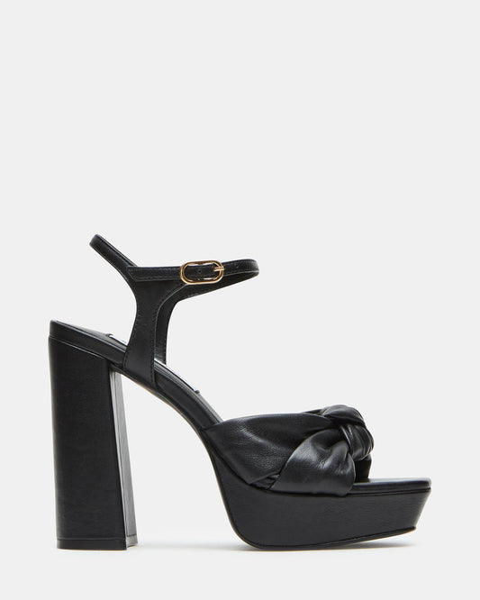 Steve Madden JOYRIDE Black Leather Platform Block Heel | Women's Heels
