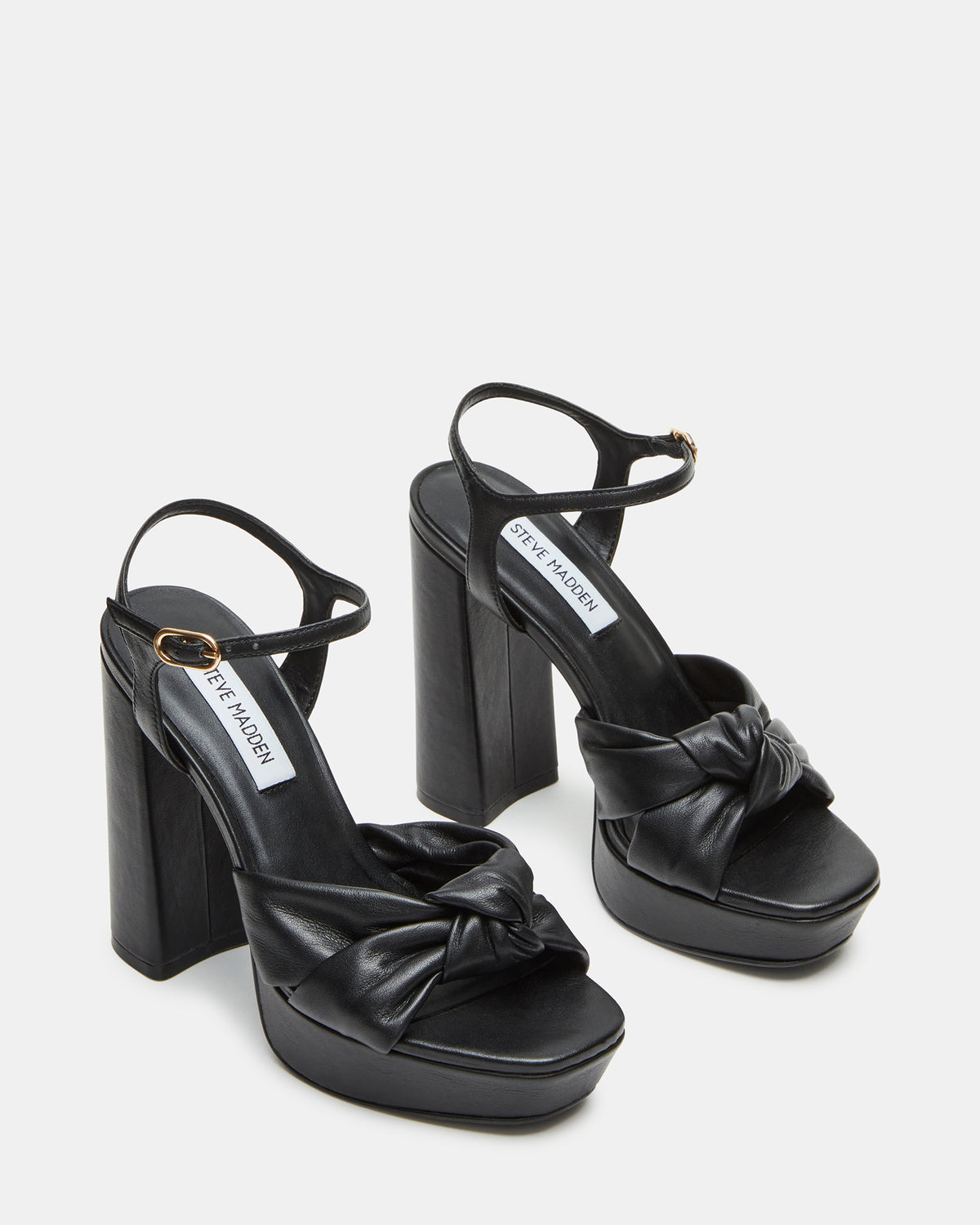 Steve Madden JOYRIDE Black Leather Platform Block Heel | Women's Heels