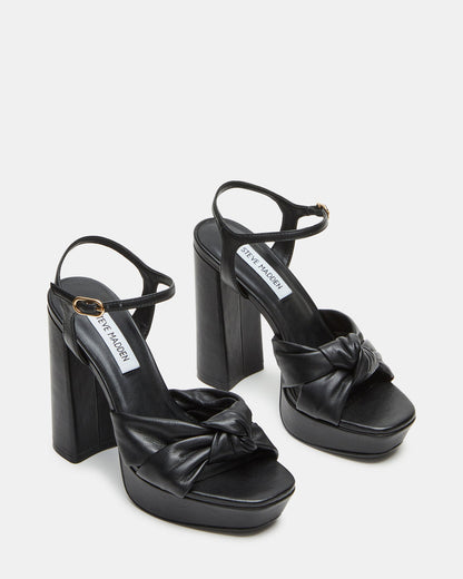 Steve Madden JOYRIDE Black Leather Platform Block Heel | Women's Heels