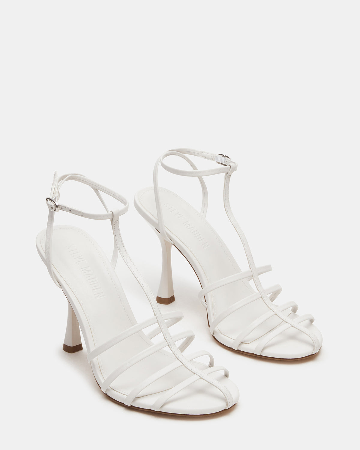 Steve Madden TILDAH White Leather Strappy Rounded Toe Women's Heel