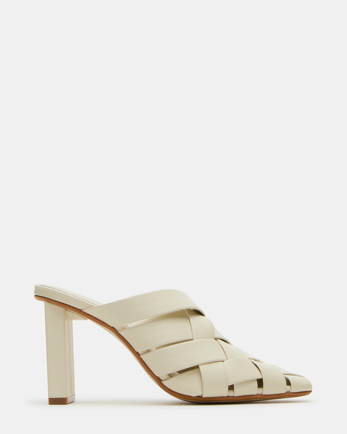 Steve Madden NAKITA White Square-Toe Woven Mule Women's Heel