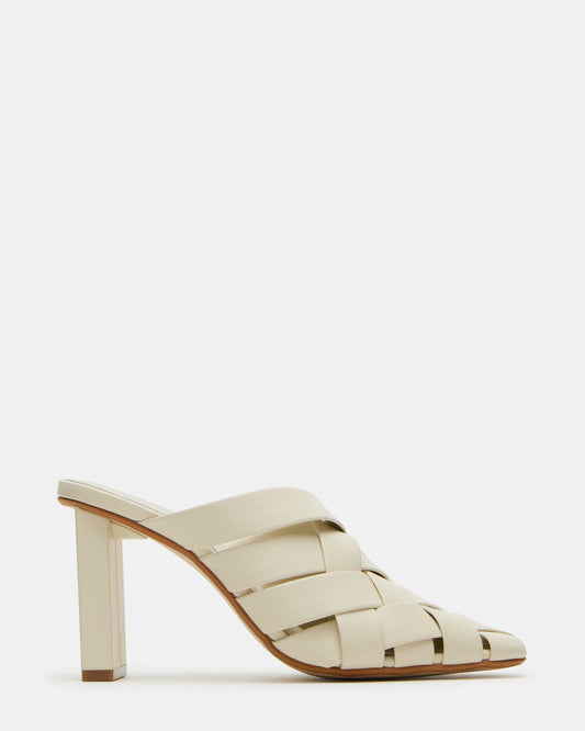 Steve Madden NAKITA White Square-Toe Woven Mule Women's Heel
