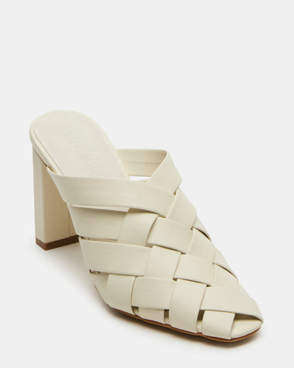 Steve Madden NAKITA White Square-Toe Woven Mule Women's Heel