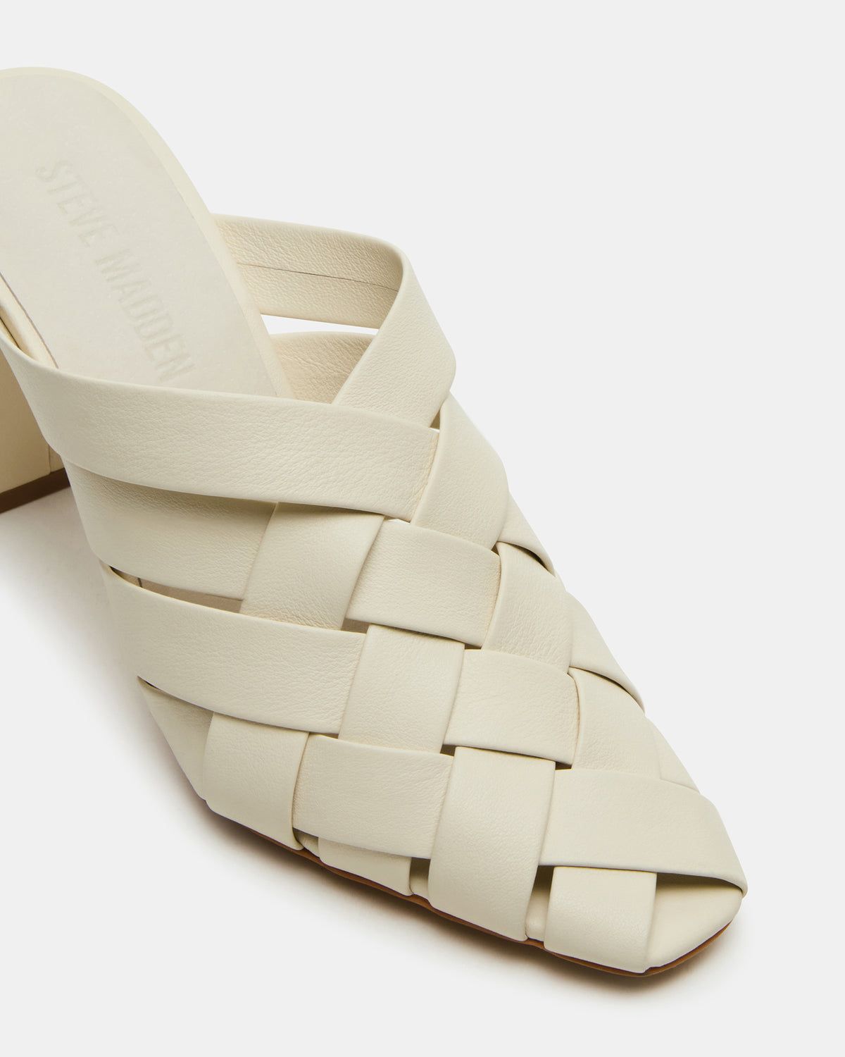 Steve Madden NAKITA White Square-Toe Woven Mule Women's Heel