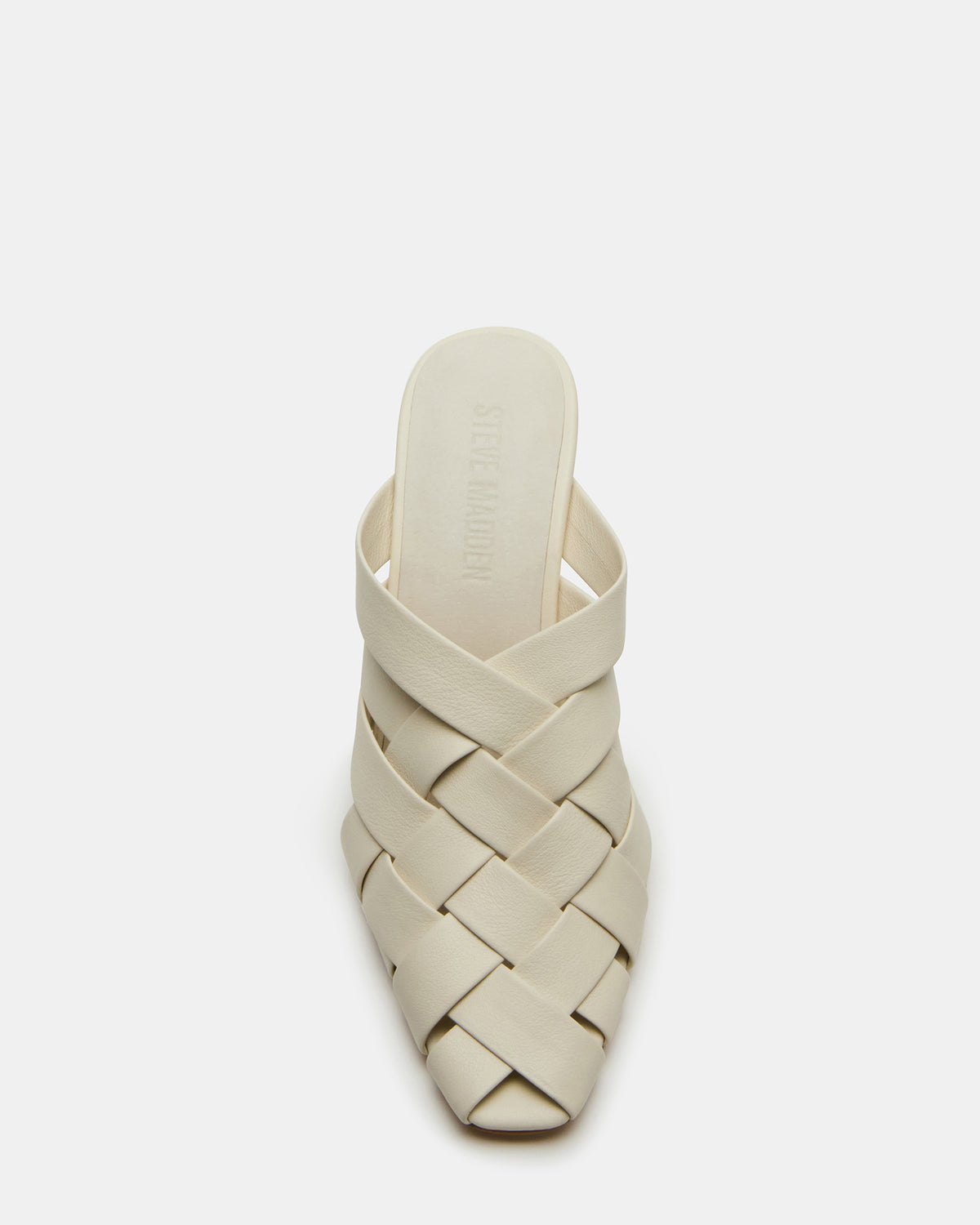 Steve Madden NAKITA White Square-Toe Woven Mule Women's Heel