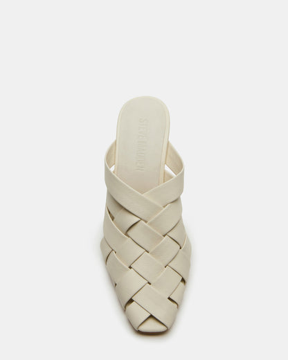 Steve Madden NAKITA White Square-Toe Woven Mule Women's Heel