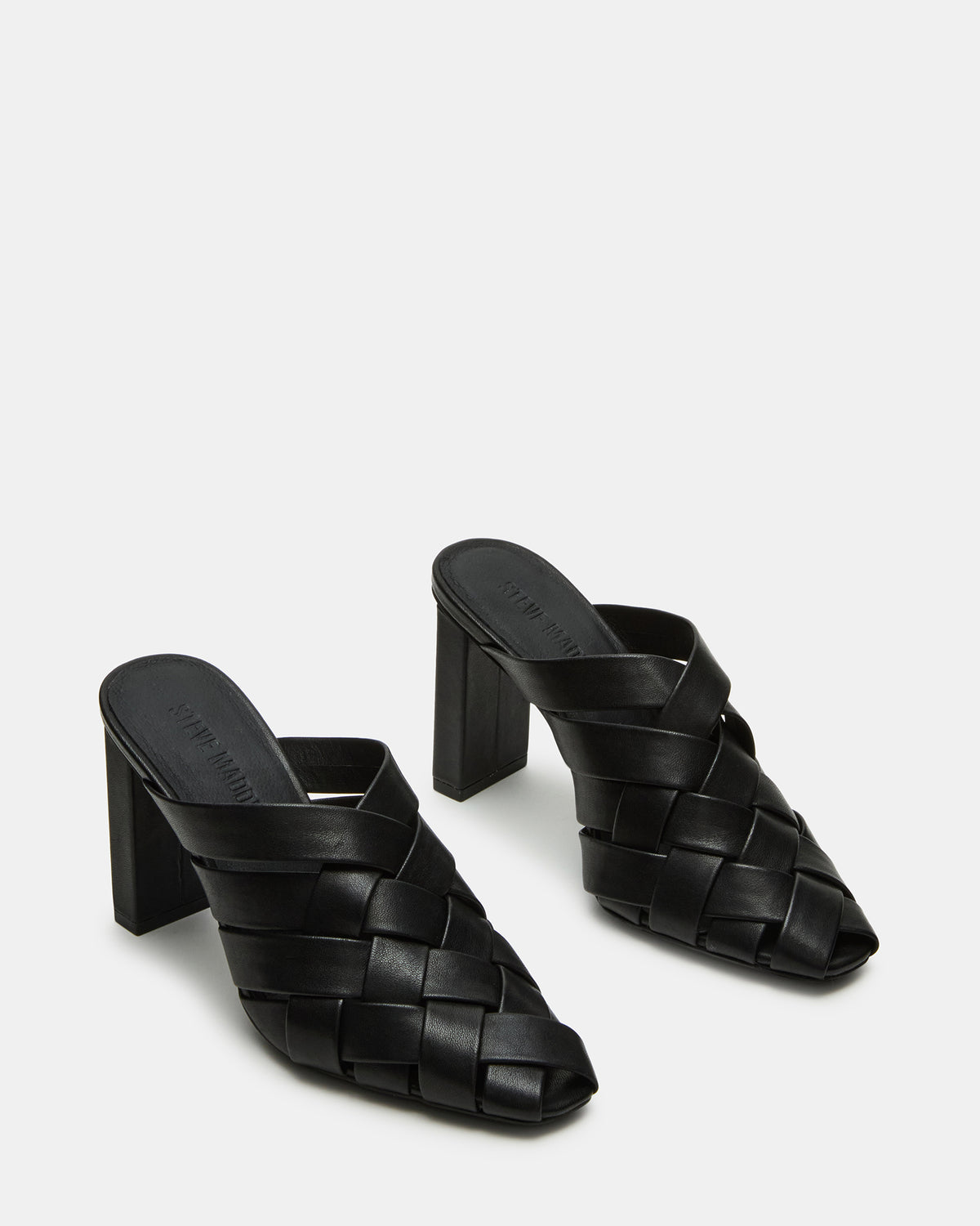 Steve Madden NAKITA Black Square-Toe Woven Mule Women's Heel
