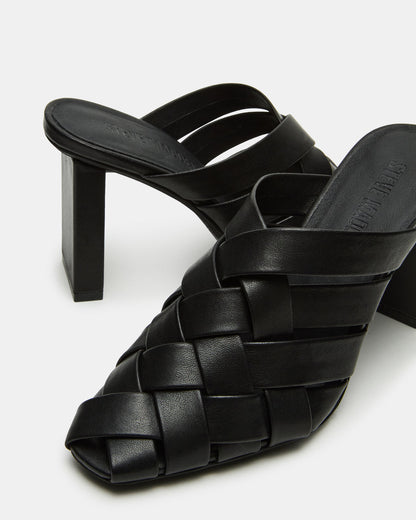 Steve Madden NAKITA Black Square-Toe Woven Mule Women's Heel