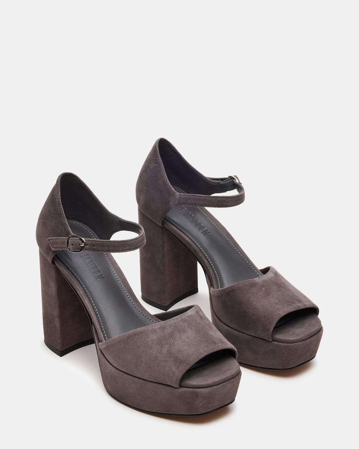 Steve Madden LONDON Grey Suede Platfrom Block Heel Square-Toe Women's Heel