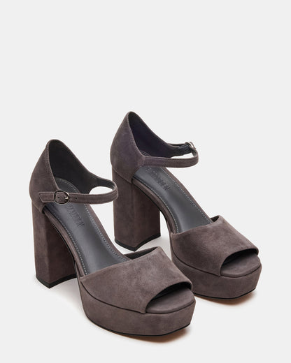 Steve Madden LONDON Grey Suede Platfrom Block Heel Square-Toe Women's Heel
