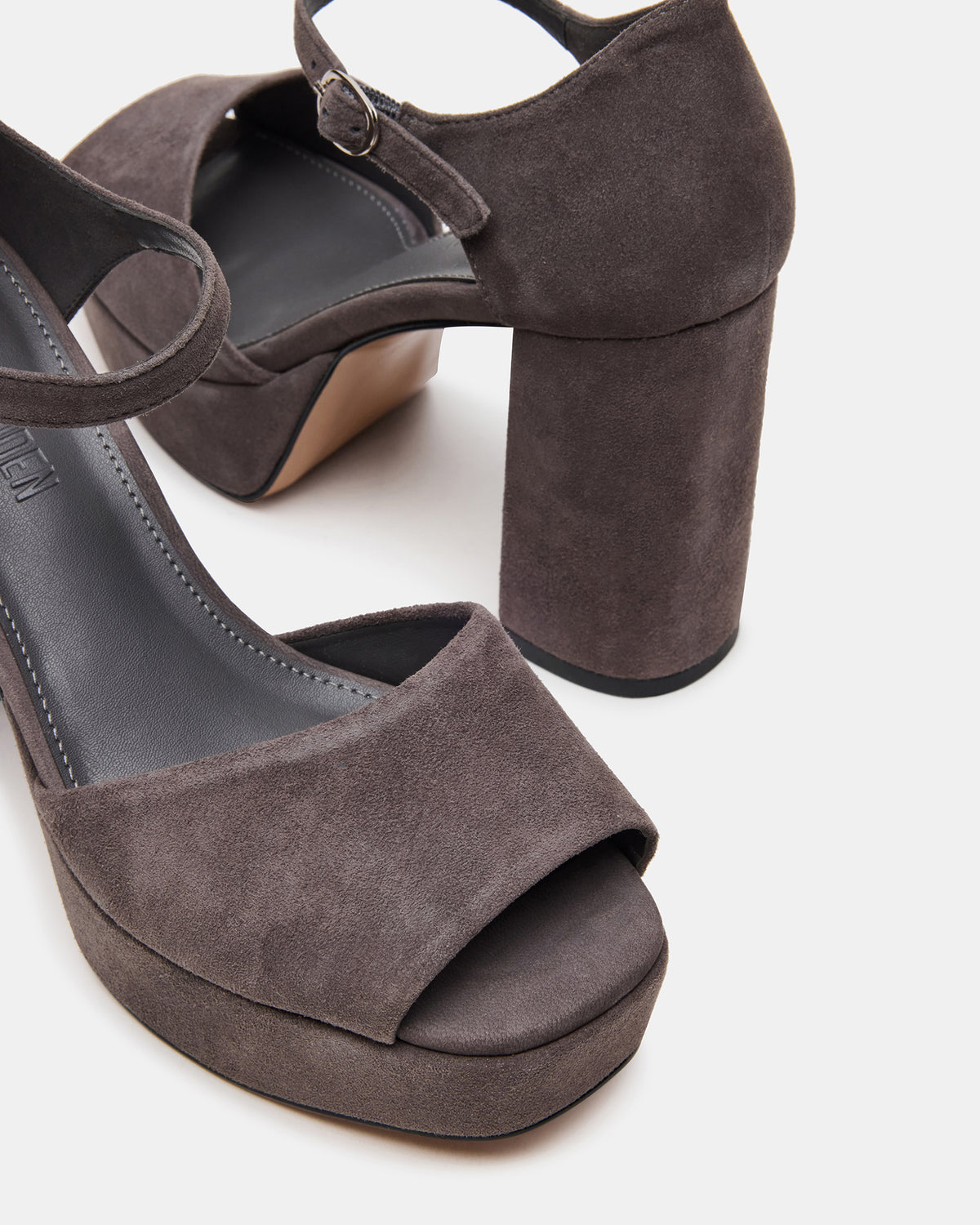 Steve Madden LONDON Grey Suede Platfrom Block Heel Square-Toe Women's Heel