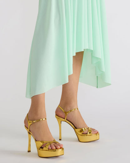 Steve Madden SCARLET Gold Square-Toe Strappy Platform Women's Heel