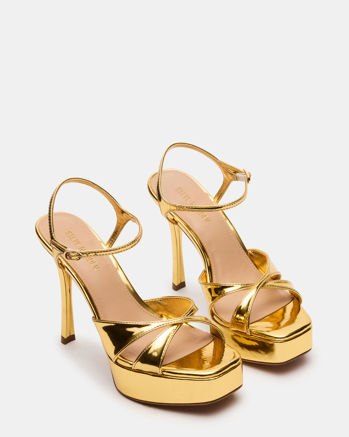 Steve Madden SCARLET Gold Square-Toe Strappy Platform Women's Heel