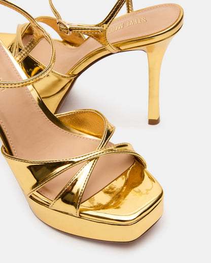 Steve Madden SCARLET Gold Square-Toe Strappy Platform Women's Heel