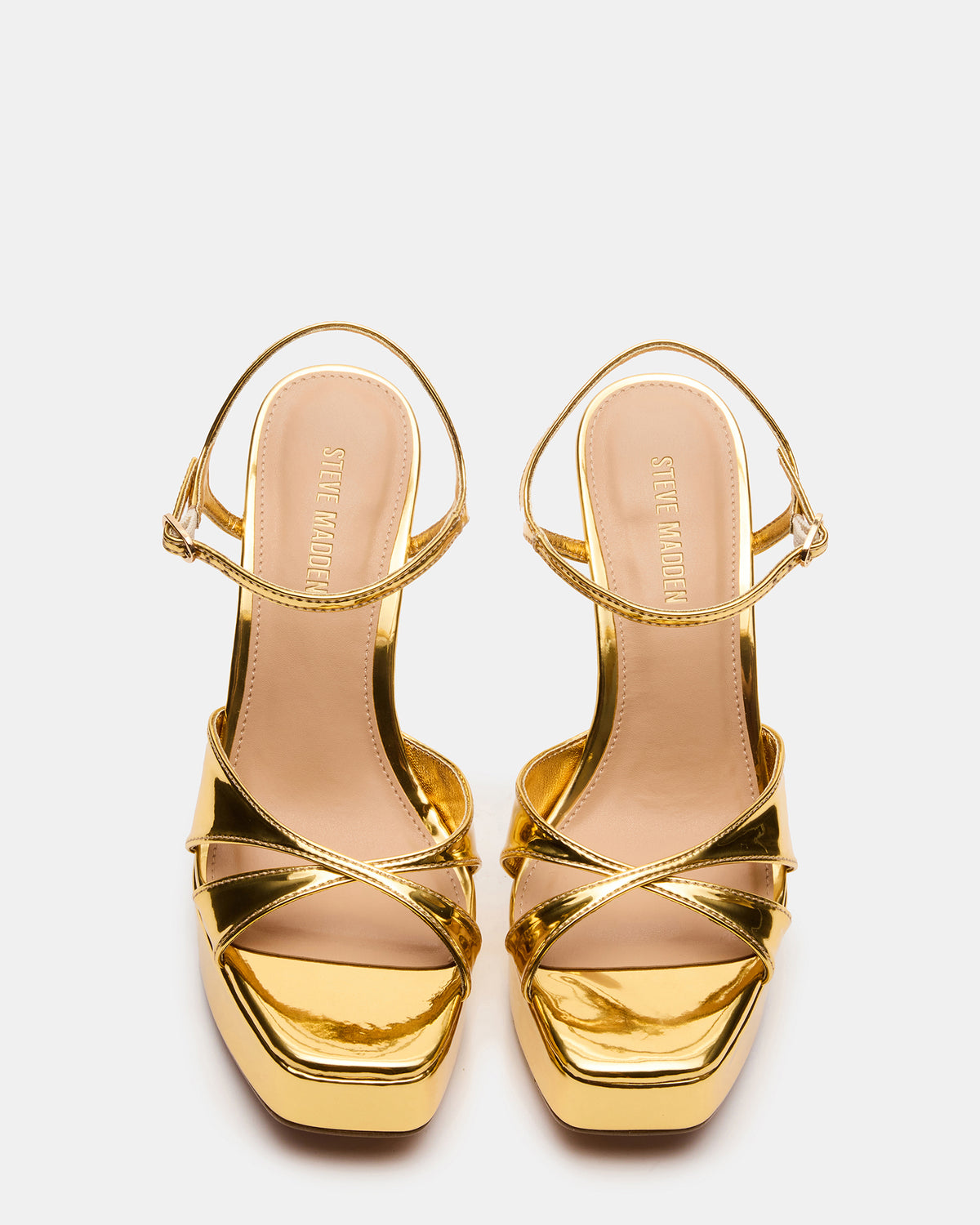 Steve Madden SCARLET Gold Square-Toe Strappy Platform Women's Heel