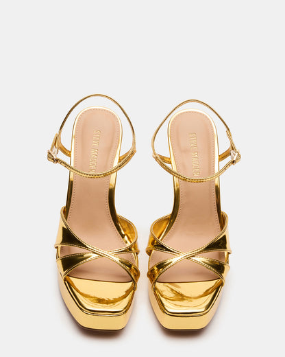 Steve Madden SCARLET Gold Square-Toe Strappy Platform Women's Heel