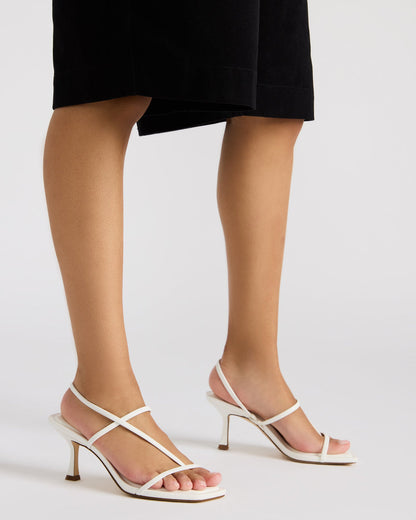 Steve Madden LOCKE White Women's Dainty Strappy Square Toe Heel