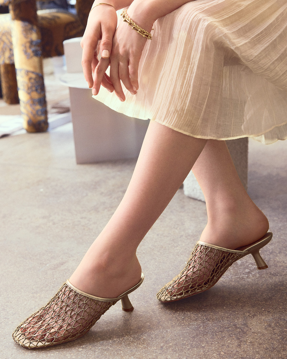 Steve Madden XRAY Gold Women's Caged Net Mule Heel