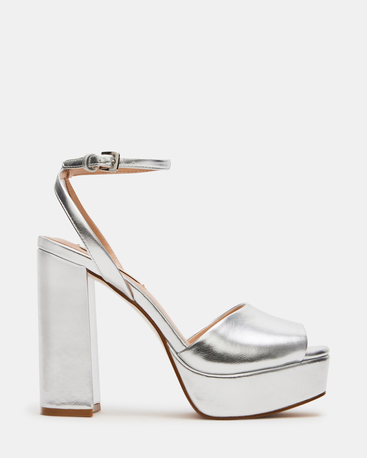 Steve Madden LOURDES Silver Metallic Platform Heel | Women's Heels