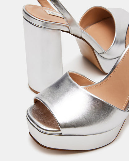 Steve Madden LOURDES Silver Metallic Platform Heel | Women's Heels