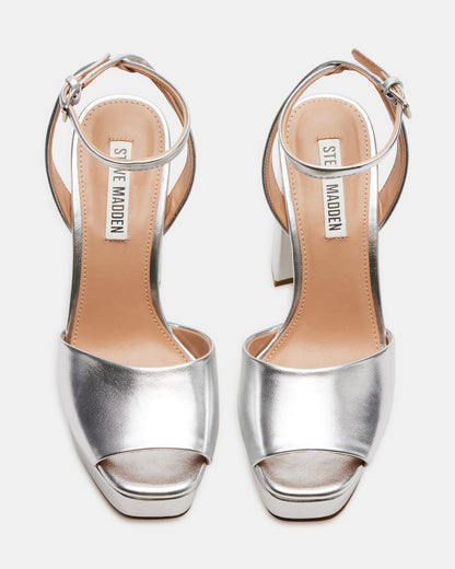 Steve Madden LOURDES Silver Metallic Platform Heel | Women's Heels