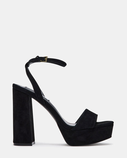 Steve Madden LESSA Black Suede Platform Block Heel | Women's Heels