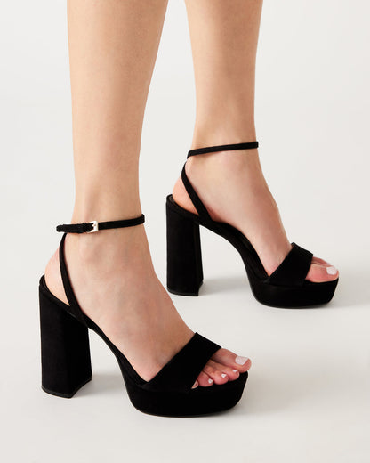 Steve Madden LESSA Black Suede Platform Block Heel | Women's Heels