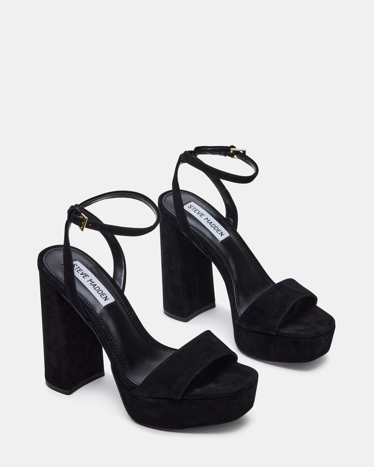 Steve Madden LESSA Black Suede Platform Block Heel | Women's Heels
