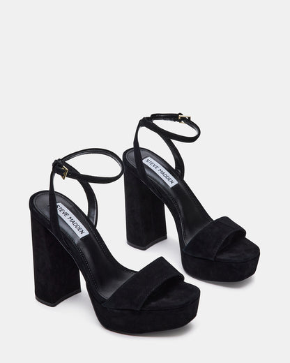 Steve Madden LESSA Black Suede Platform Block Heel | Women's Heels