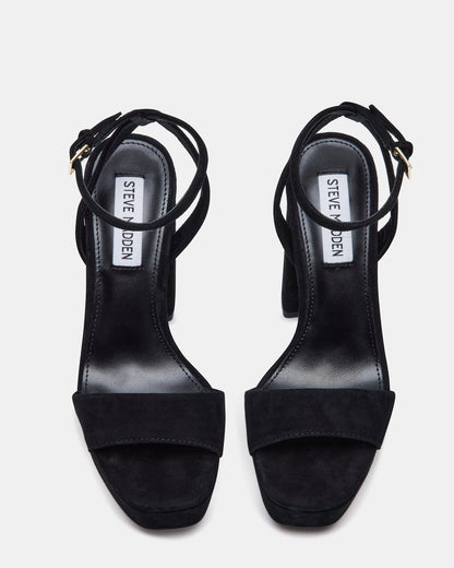 Steve Madden LESSA Black Suede Platform Block Heel | Women's Heels