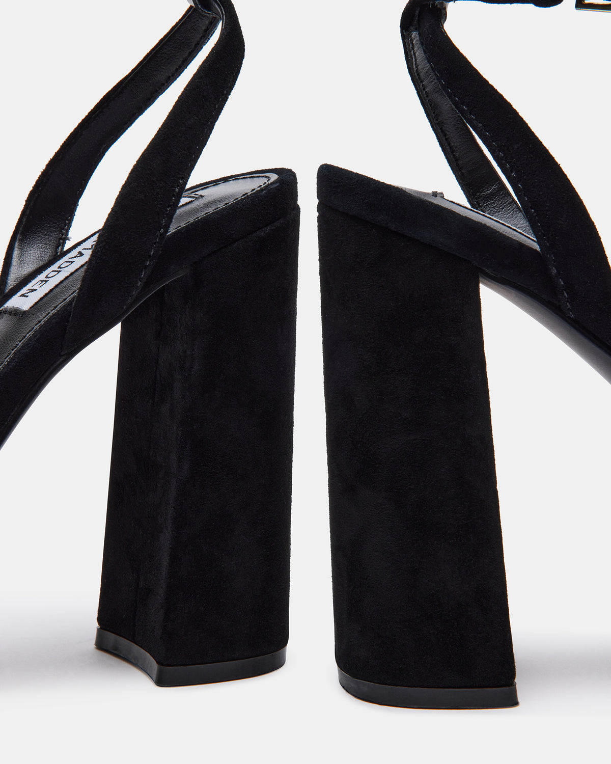 Steve Madden LESSA Black Suede Platform Block Heel | Women's Heels