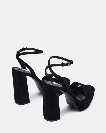 Steve Madden LESSA Black Suede Platform Block Heel | Women's Heels