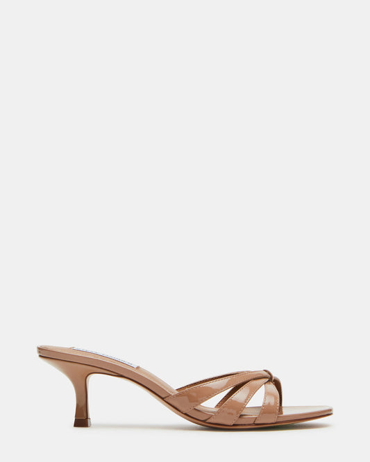 Steve Madden CARY Tan Patent Leather Square-Toe Strappy Mule Women's Heel